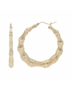 New 9ct Yellow Gold 50mm Bamboo Pattern Hoop Earrings