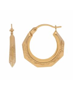 New 9ct Yellow Gold Patterned Creole Hoop Earrings