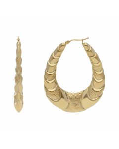New 9ct Yellow Gold Oval Scale Creole Hoop Earrings