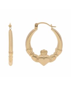 New 9ct Yellow Gold Claddagh Creole Hoop Earrings