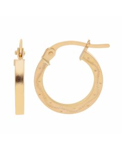 New 9ct Yellow Gold Patterned Edge Small Hoop Creole Earrings