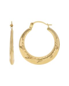 New 9ct Yellow Gold Rope Edge Creole Hoop Earrings