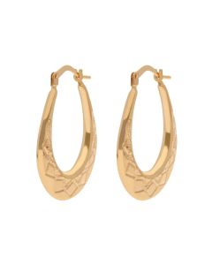 New 9ct Yellow Gold Oval Harlequin Pattern Hoop Earrings