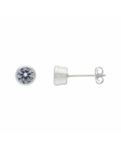 New Sterling Silver 6mm Cubic Zirconia Rub-Over Stud Earrings