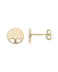 New 9ct Yellow Gold Round Tree Of Life Stud Earrings