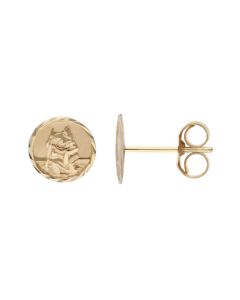 New 9ct Yellow Gold Round St Christopher Stud Earrings