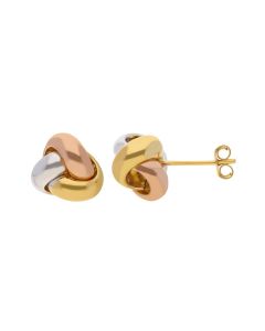 New 9ct 3 Colour Gold Knot Stud Earrings