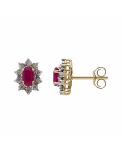 New 9ct Yellow Gold Ruby & Diamond Cluster Stud Earrings