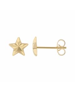 New 9ct Yellow Gold Diamond-Cut Star Stud Earrings