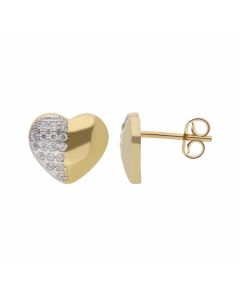 New 9ct Yellow Gold Cubic Zirconia Heart Stud Earrings
