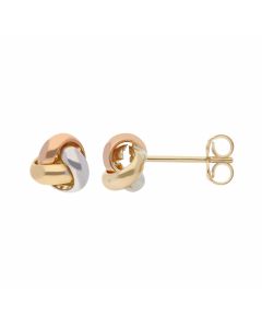 New 9ct 3 Colour Gold Small Knot Stud Earrings