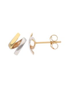 New 9ct Yellow & White Gold Ribbon Style Small Stud Earrings