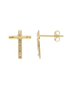 New 9ct Yellow Gold Crucifix Stud Earrings