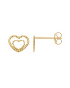 New 9ct Yellow Gold Double Heart Stud Earrings