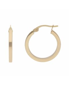 New 9ct Yellow Gold 15mm Square Profile Tube Hoop Earrings