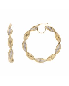 New 9ct 2 Colour Gold 55mm Satin & Polished Hoop Earrings