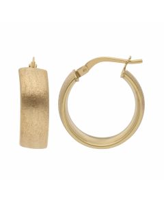 New 9ct Yellow Gold Brushed Finish Wide Hoop Creole Earrings