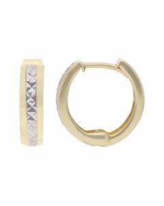 New 9ct 2 Colour Gold Patterned Center Huggie Hoop Earrings