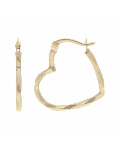 New 9ct Yellow Gold Diamond-Cut Twisted Heart Hoop Earrings
