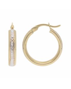 New 9ct 2 Colour Gold Diamond-Cut Hoop Creole Earrings