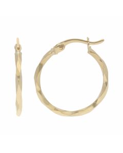 New 9ct Yellow Gold Diamond-Cut Twisted Hoop Earrings