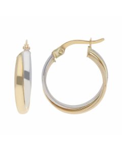 New 9ct 2 Colour Gold Cross-Over Double Hoop Earrings