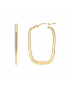 New 9ct Yellow Gold Long Square Polished Hoop Earrings