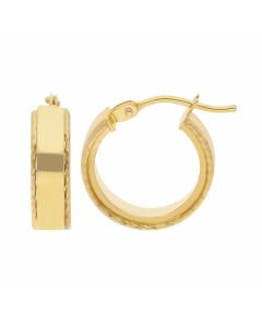 New 9ct Yellow Gold 15mm Patterned Rim Hoop Earrings