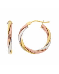 New 9ct 3 Colour Gold 20mm Twisted Hoop Earrings