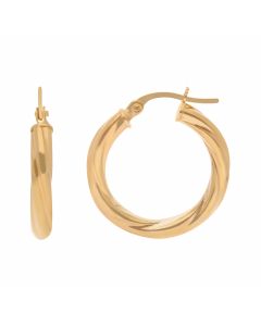 New 9ct Yellow Gold 20mm Twisted Hoop Earrings