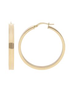 New 9ct Yellow Gold 35mm Grooved Hoop Earrings