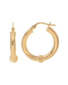 New 9ct Yellow Gold 23mm Plain & Twist Hoop Earrings