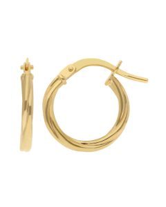 New 9ct Yellow Gold 15mm Small Twisted Hoop Earrings