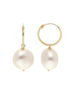 New 9ct Yellow Gold Cultured Baroque Pearl Hoop Earrings