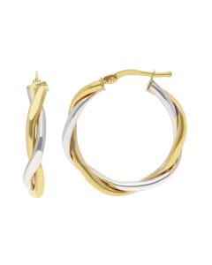 New 9ct 2 Colour Gold Medium Twisted Hoop Earrings