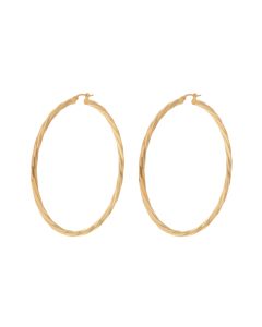 New 9ct Yellow Gold 65mm Twisted Patterned Hoop Earrings