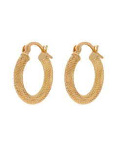 New 9ct Yellow Gold 15mm Textured Hoop Earrings