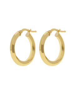 New 9ct Yellow Gold Medium Chamfered Hoop Earrings
