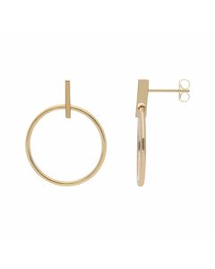 New 9ct Yellow Gold Open Circle With Bar Drop Earrings