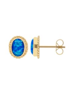 New 9ct Yellow Gold Blue Cultured Opal Stud Earrings