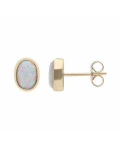 New 9ct Yellow Gold Cultured Opal Stud Earrings