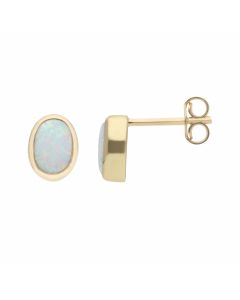 New 9ct Yellow Gold Cultured Opal Oval Stud Earrings
