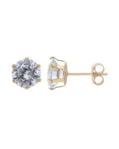 New 9ct Gold 6mm Cubic Zirconia Claw Set Stud Earrings