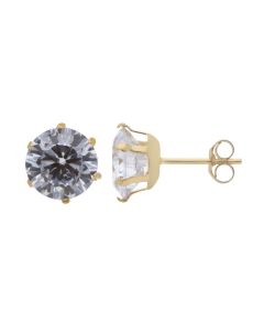 New 9ct Gold 7mm Cubic Zirconia Claw Set Stud Earrings