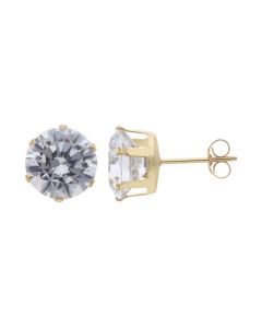 New 9ct Gold 8mm Cubic Zirconia Claw Set Stud Earrings