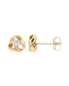 New 9ct Yellow Gold Cubic Zirconia Set Knot Stud Earrings