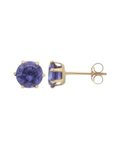 New 9ct Gold Tanzanite Coloured Cubic Zirconia Stud Earrings