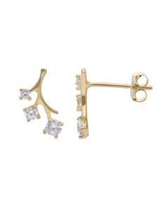 New 9ct Yellow Gold Cubic Zirconia Curved Bar Stud Earrings
