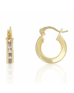 New 9ct Yellow Gold Cubic Zirconia Set Small Hoop Earrings