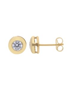 New 9ct Yellow Gold 6mm Cubic Zirconia Domed Stud Earrings